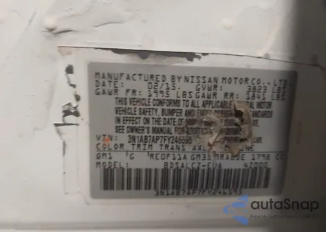 2015 Nissan Sentra Fe+ S/S/Sl/Sr/Sv from USA, damaged, VIN 3N1AB7AP7FY246595